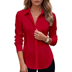 Zeagoo Women’s Button Down Shirts Long Sleeve Business Casual Blouses Tops(Red)