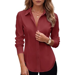Zeagoo Women’s Button Down Shirts Long Sleeve Business Casual Blouses Tops(Wine Red)