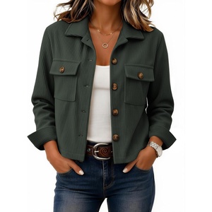 Zeagoo Womens Fashion Cropped Jacket Corduroy Button Down Long Sleeve Coats(Army Green)