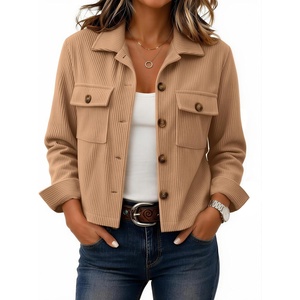 Zeagoo Womens Fashion Cropped Jacket Corduroy Button Down Long Sleeve Coats(Camel)