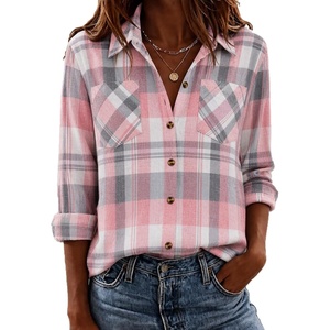 Zeagoo Womens Flannel Plaid Shirts Long Sleeve Button Down Tops Work Blouse(A-pink)