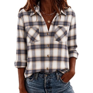 Zeagoo Womens Flannel Plaid Shirts Long Sleeve Button Down Tops Work Blouse(Blue Beige Plaid)