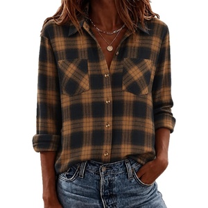 Zeagoo Womens Flannel Plaid Shirts Long Sleeve Button Down Tops Work Blouse(Brown)