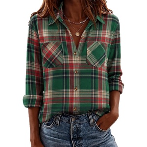 Zeagoo Womens Flannel Plaid Shirts Long Sleeve Button Down Tops Work Blouse(Green Red Plaid)