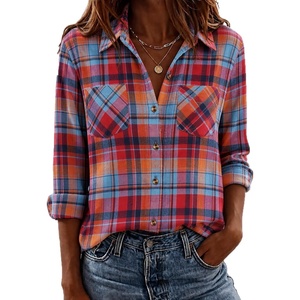 Zeagoo Womens Flannel Plaid Shirts Long Sleeve Button Down Tops Work Blouse(Retro Red Blue Plaid)