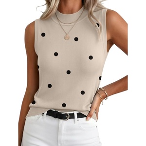 Zeagoo Womens Sleeveless Tops Turtleneck Sweater Business Casual Outfits(A1-polka Dot-khaki)