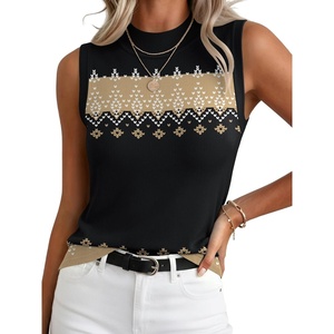 Zeagoo Womens Sleeveless Tops Turtleneck Sweater Business Casual Outfits(A6-black Geometric)