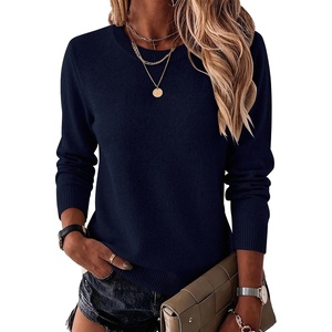 Zeagoo Womens Wool Blend Sweater Crewneck Long Sleeve Tops Fashion Clothing(Navy Blue)