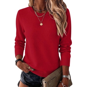 Zeagoo Womens Wool Blend Sweater Crewneck Long Sleeve Tops Fashion Clothing(Red)