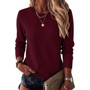 Zeagoo Womens Wool Blend Sweater Crewneck Long Sleeve Tops Fashion Clothing(Wine Red)