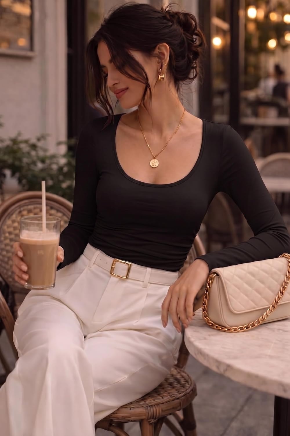image:imageZeagoo Long Sleeve Shirts for Women Going Out Tops Fall Scoop Neck TshirtsA01 Black