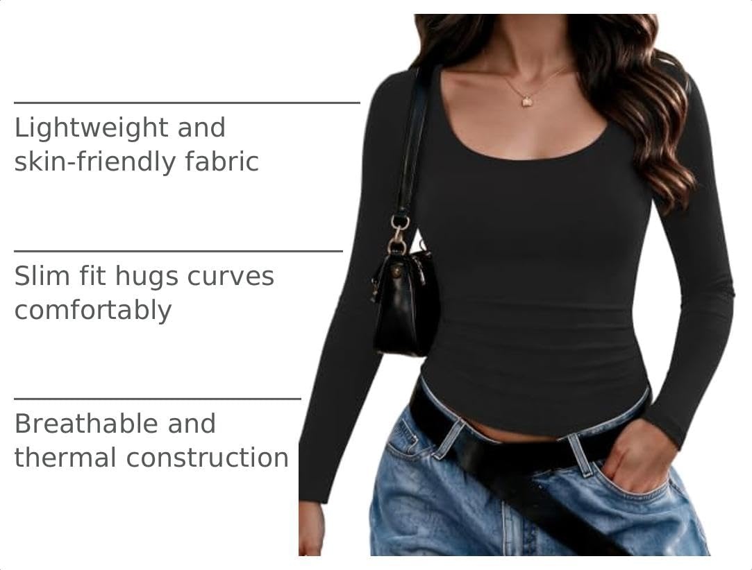 image:imageZeagoo Long Sleeve Shirts for Women Going Out Tops Fall Scoop Neck TshirtsA01 Black