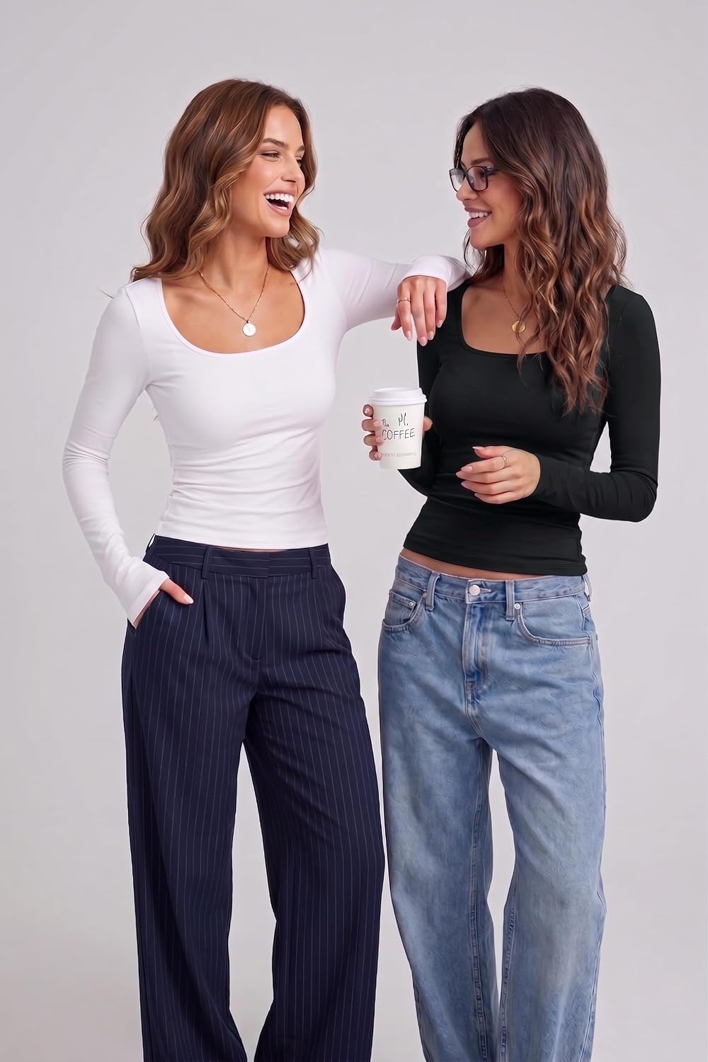 image:imageZeagoo Long Sleeve Shirts for Women Going Out Tops Fall Scoop Neck TshirtsA01 White