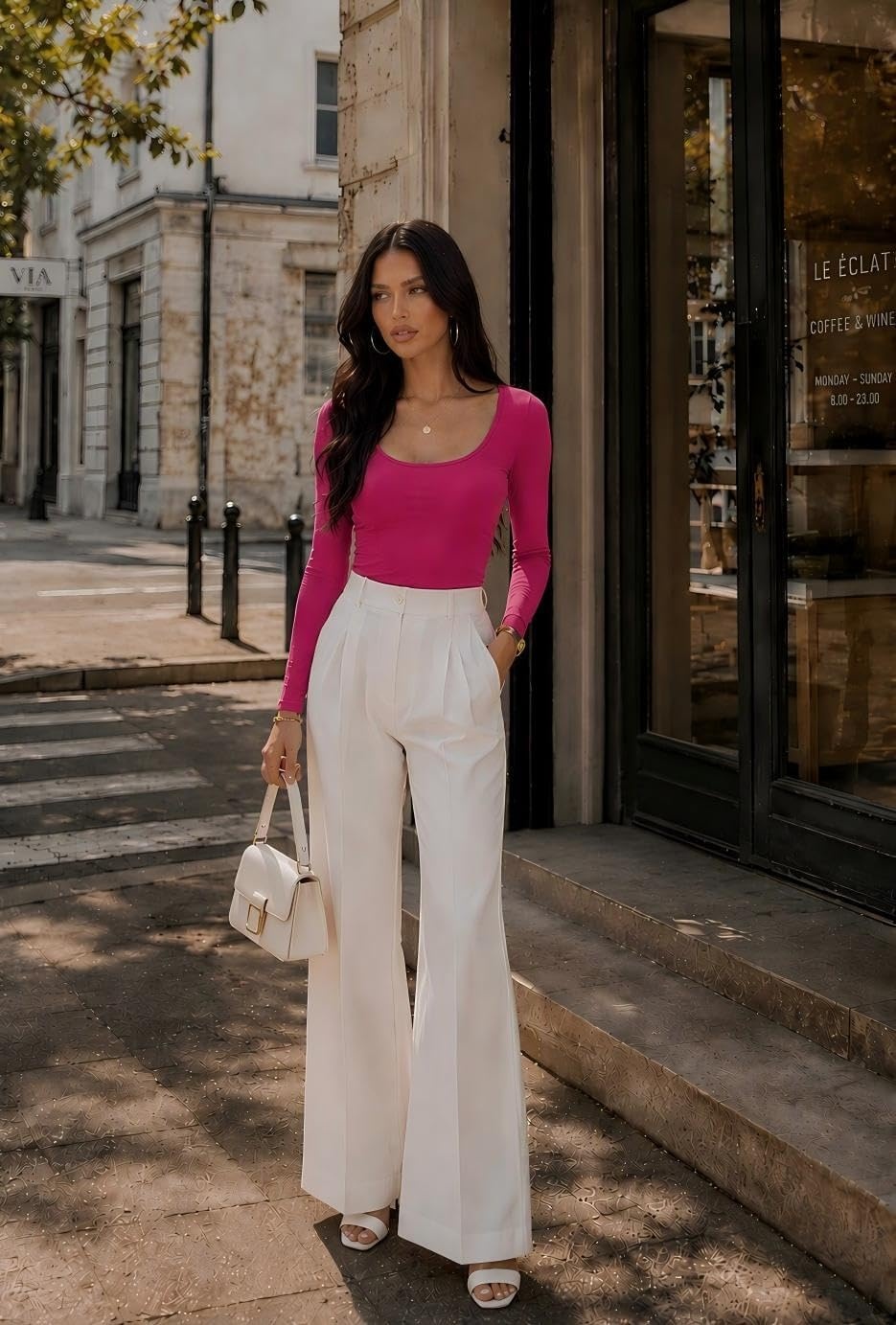 image:imageZeagoo Long Sleeve Shirts for Women Going Out Tops Fall Scoop Neck TshirtsHot Pink