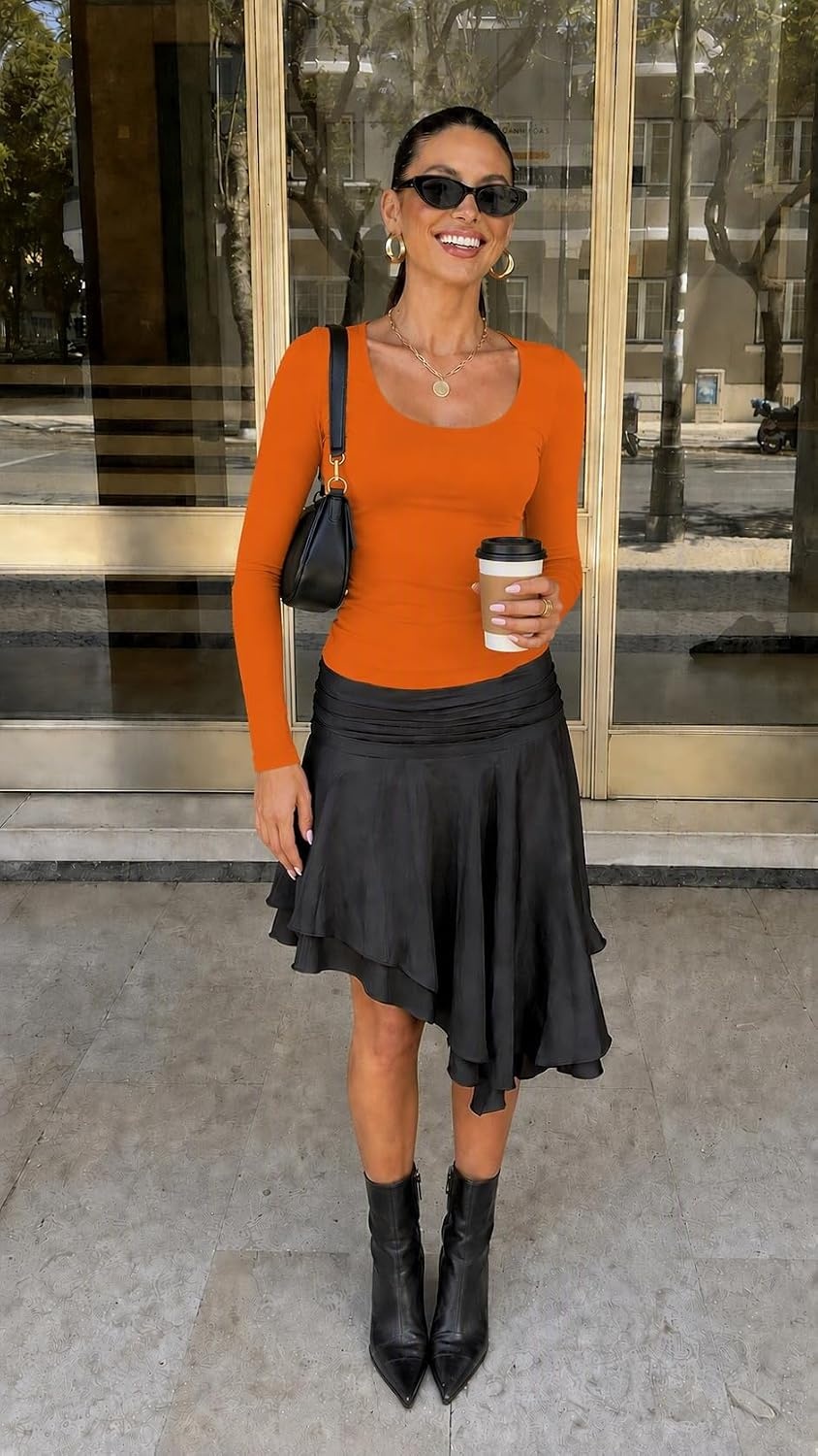 image:imageZeagoo Long Sleeve Shirts for Women Going Out Tops Fall Scoop Neck TshirtsOrange
