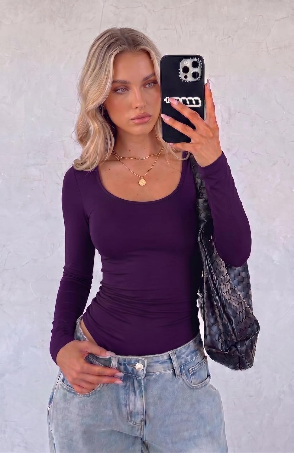 image:imageZeagoo Long Sleeve Shirts for Women Going Out Tops Fall Scoop Neck TshirtsPurple