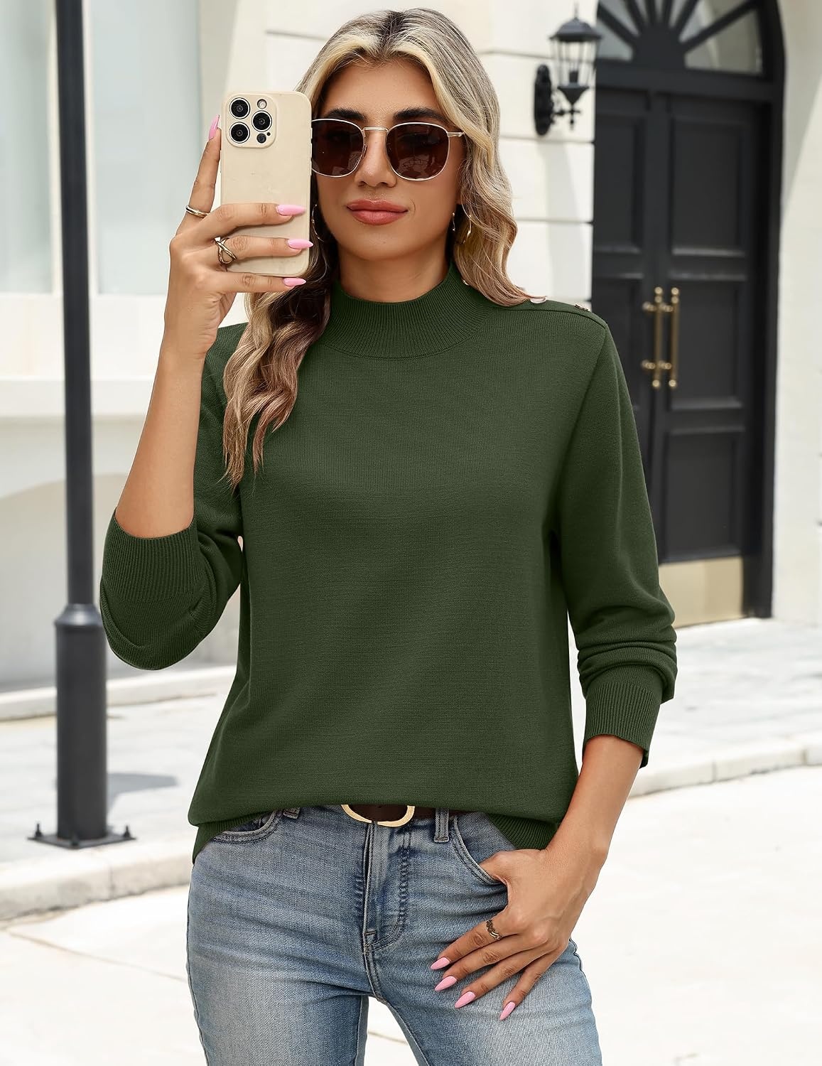 image:imageZeagoo Sweaters for Women Turtleneck Tops Long Sleeve Mock Neck PulloverArmy Green