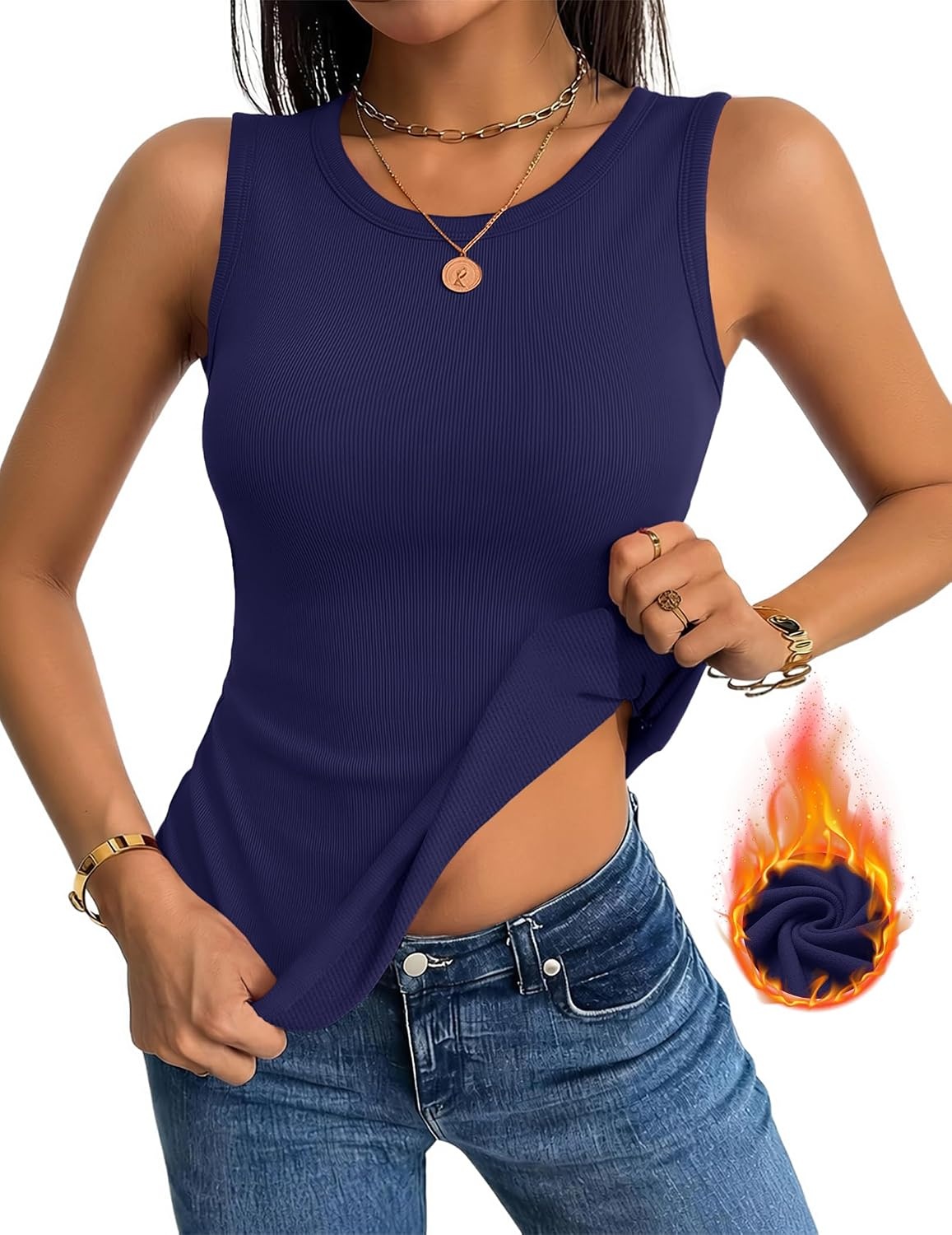 image:imageZeagoo Tank Tops for Women Thermal Underwear Fall Cute Sleeveless ShirtsNavy Blue