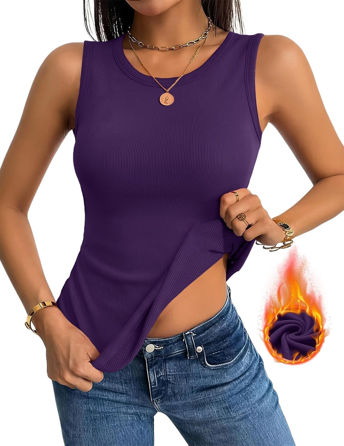 image:imageZeagoo Tank Tops for Women Thermal Underwear Fall Cute Sleeveless ShirtsPurple