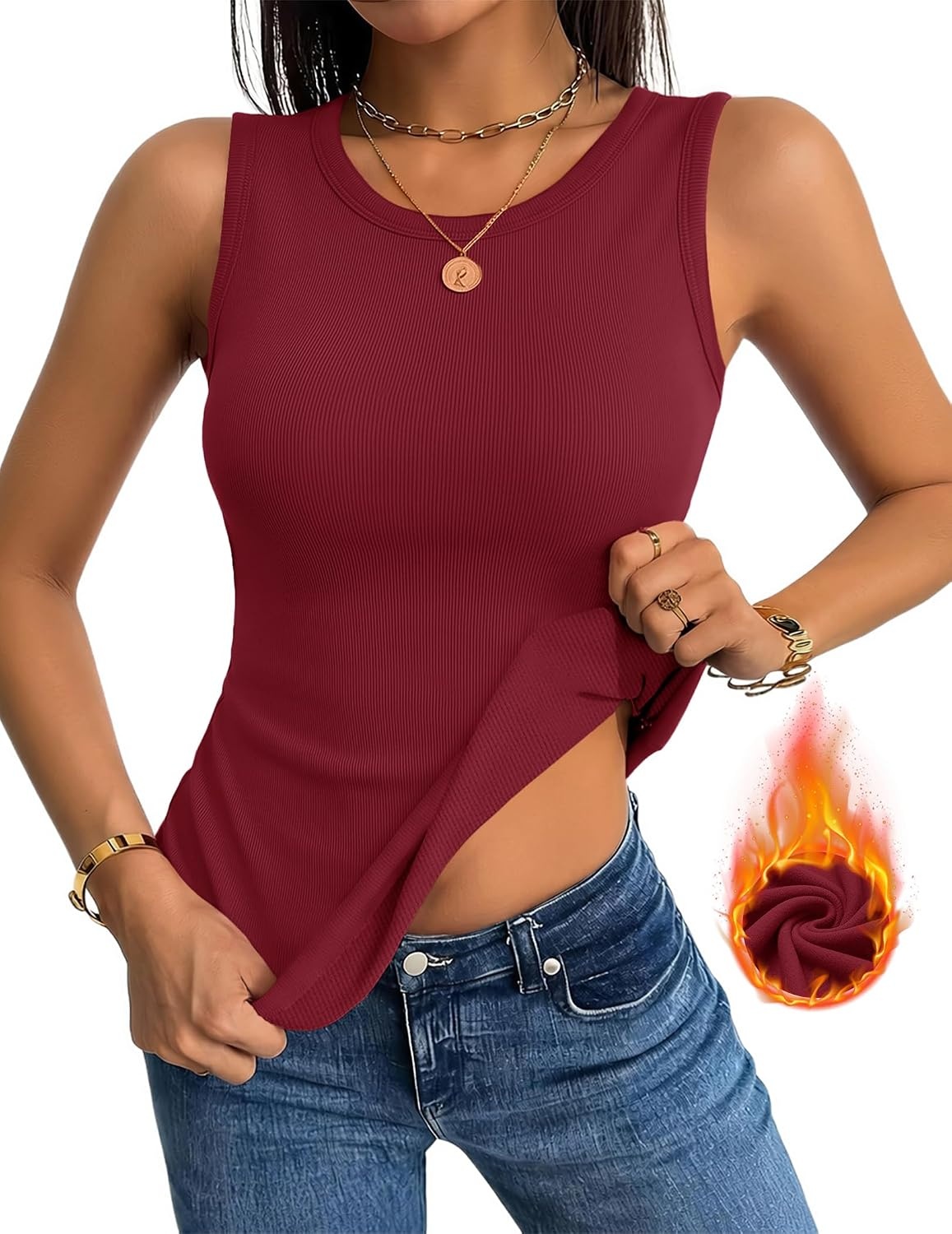 image:imageZeagoo Tank Tops for Women Thermal Underwear Fall Cute Sleeveless ShirtsWine Red
