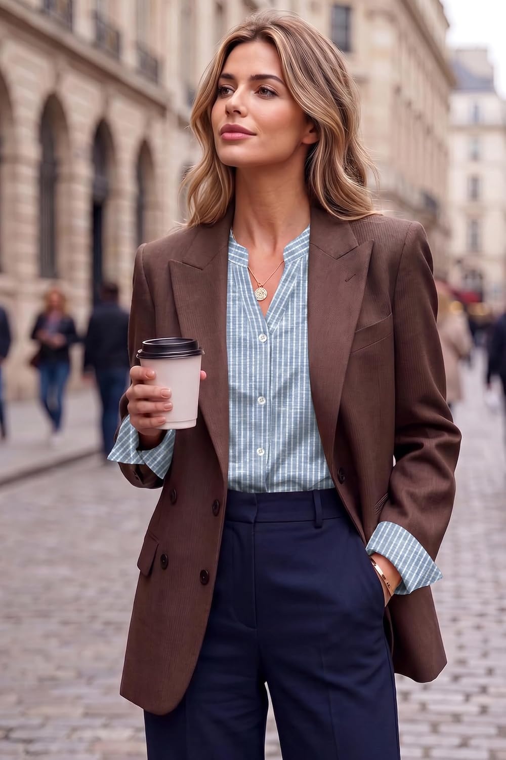 image:imageZeagoo Women Silk Satin Tops Long Sleeve Button Down Shirts S2XLBlue Stripe