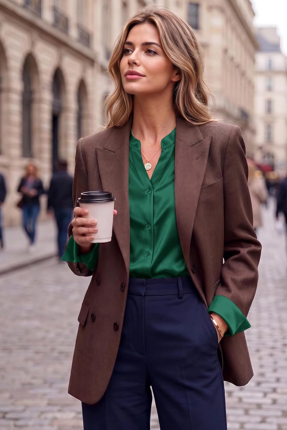 image:imageZeagoo Women Silk Satin Tops Long Sleeve Button Down Shirts S2XLGreen
