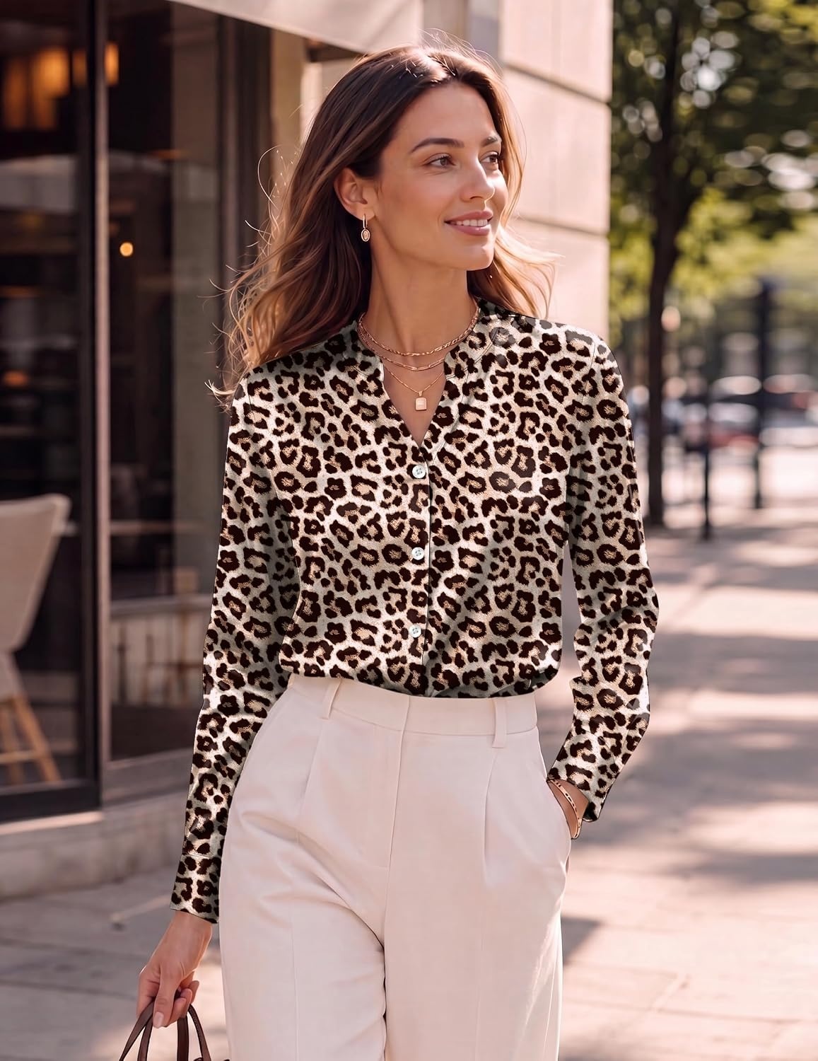 image:imageZeagoo Women Silk Satin Tops Long Sleeve Button Down Shirts S2XLLeopard Print