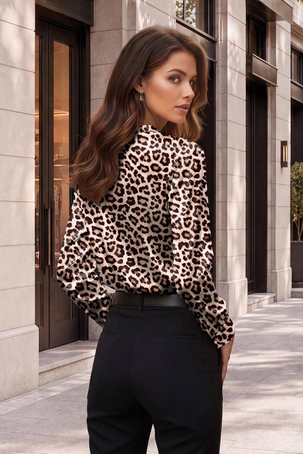 image:imageZeagoo Women Silk Satin Tops Long Sleeve Button Down Shirts S2XLLeopard Print