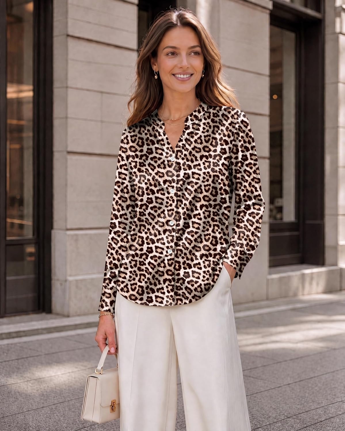 image:imageZeagoo Women Silk Satin Tops Long Sleeve Button Down Shirts S2XLLeopard Print