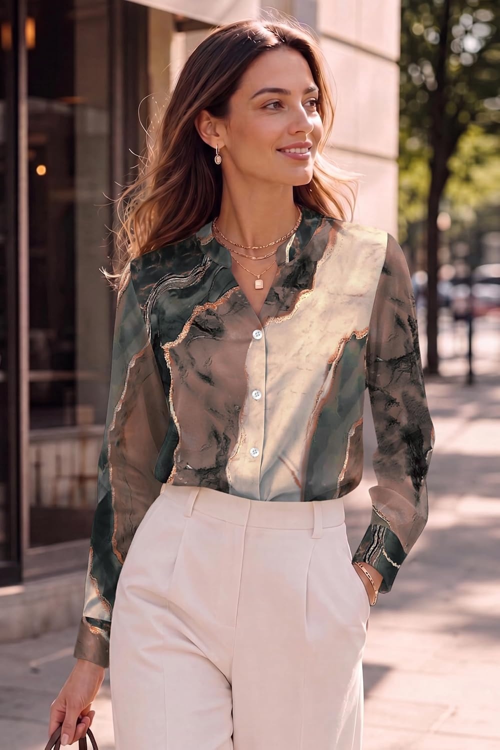 image:imageZeagoo Women Silk Satin Tops Long Sleeve Button Down Shirts S2XLMulticolor