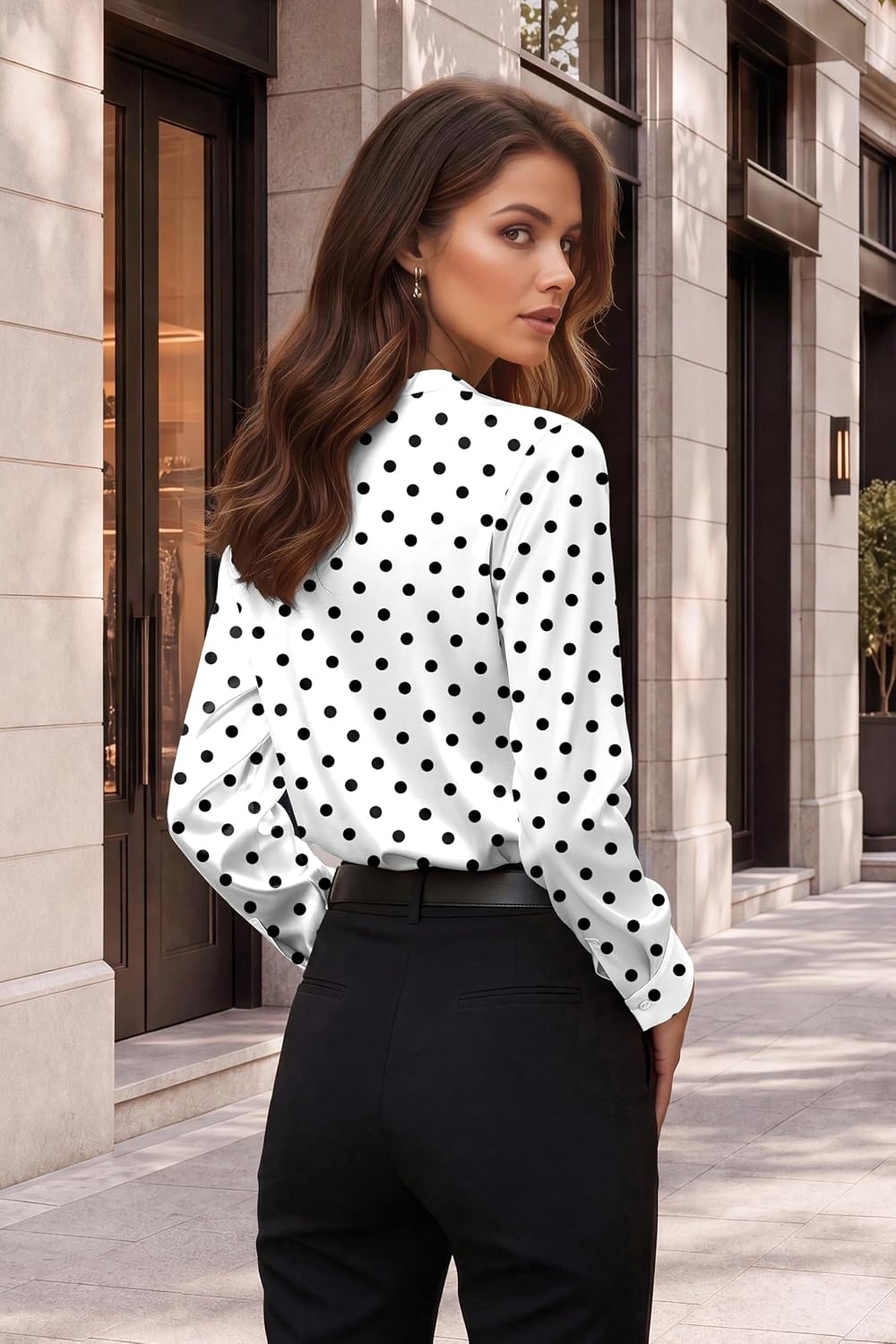 image:imageZeagoo Women Silk Satin Tops Long Sleeve Button Down Shirts S2XLPolka Dots