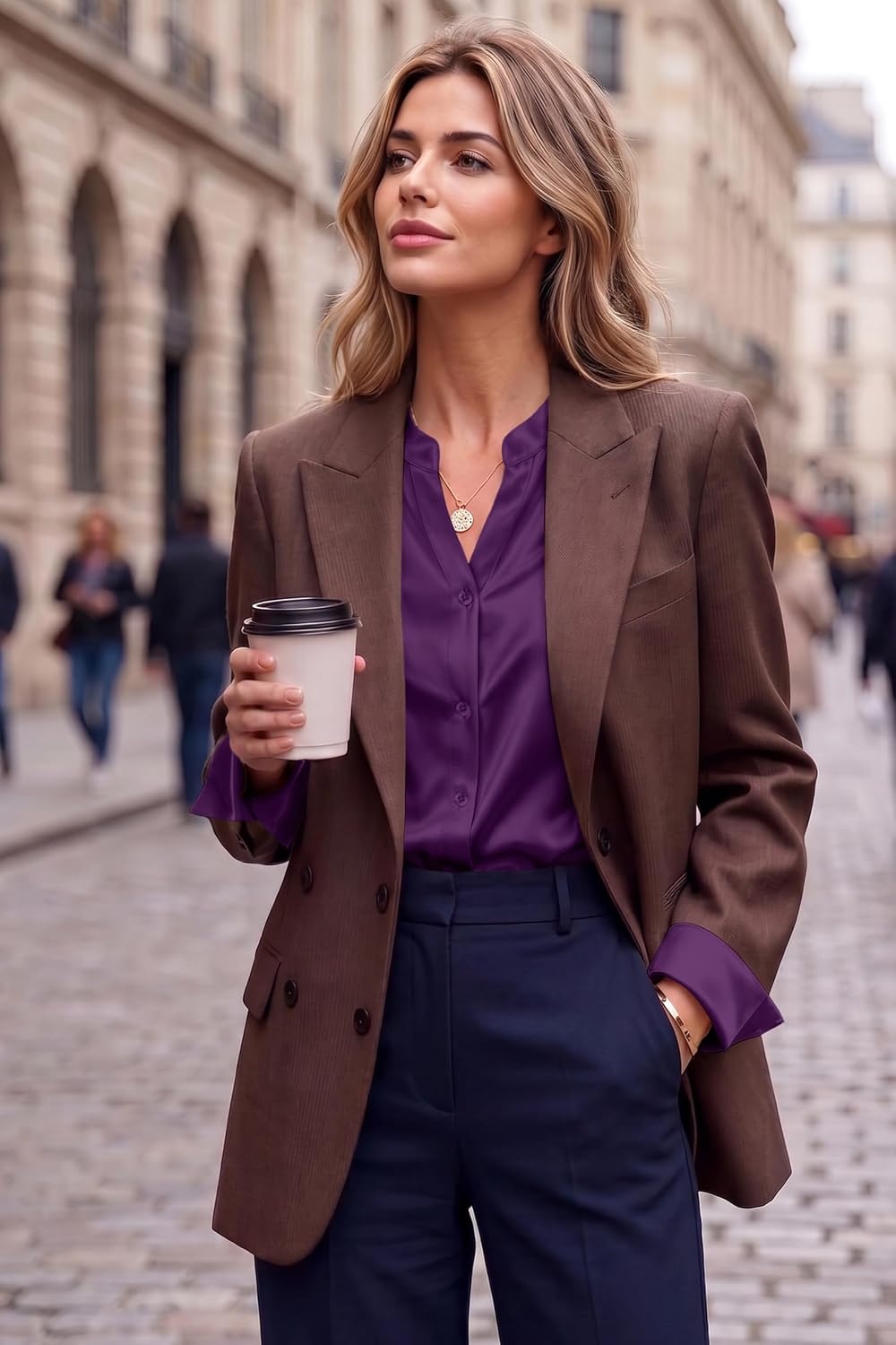 image:imageZeagoo Women Silk Satin Tops Long Sleeve Button Down Shirts S2XLPurple