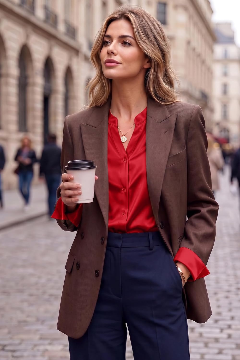 image:imageZeagoo Women Silk Satin Tops Long Sleeve Button Down Shirts S2XLRed