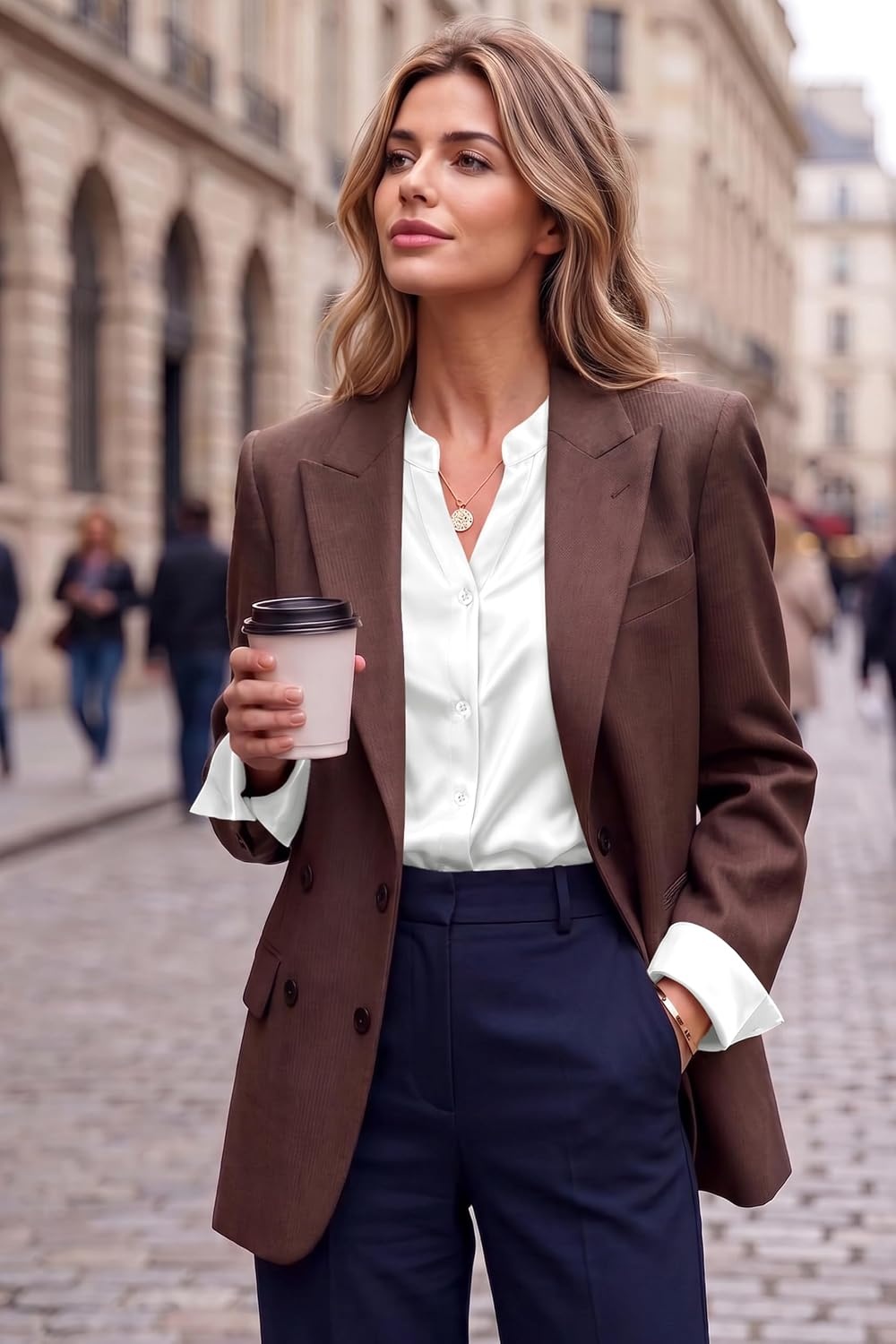 image:imageZeagoo Women Silk Satin Tops Long Sleeve Button Down Shirts S2XLWhite