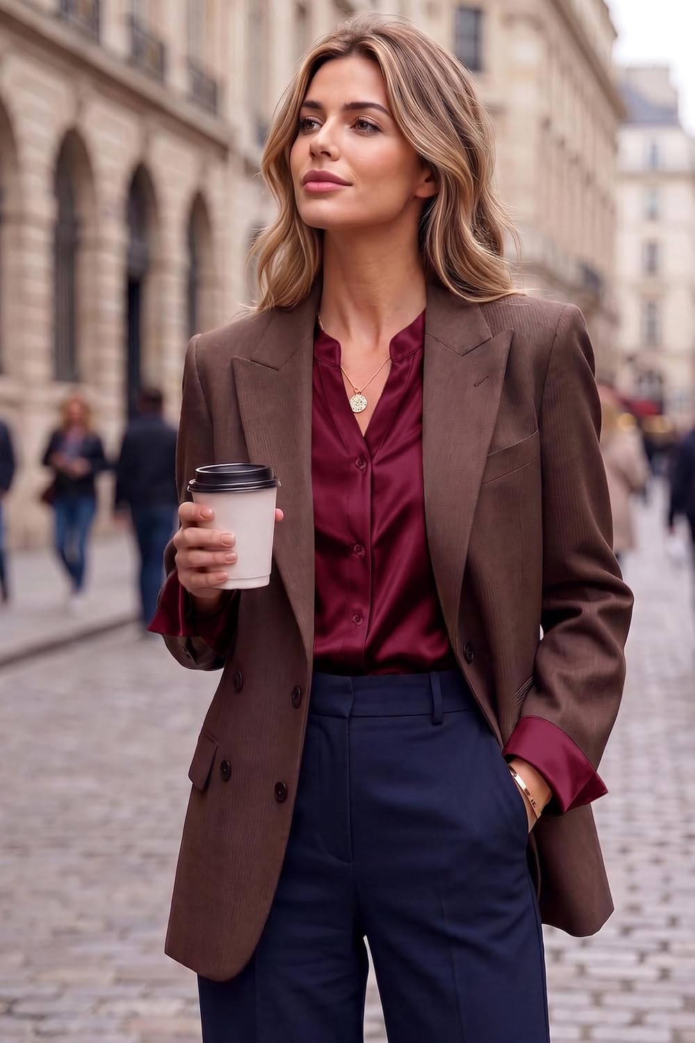 image:imageZeagoo Women Silk Satin Tops Long Sleeve Button Down Shirts S2XLWine Red