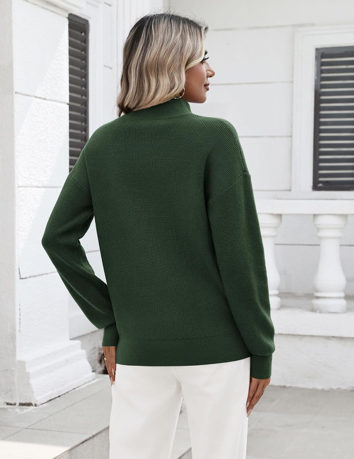 image:imageZeagoo Womens Fall Long Sleeve Quarter Zip Sweaters Knit Pullover TopsArmy Green