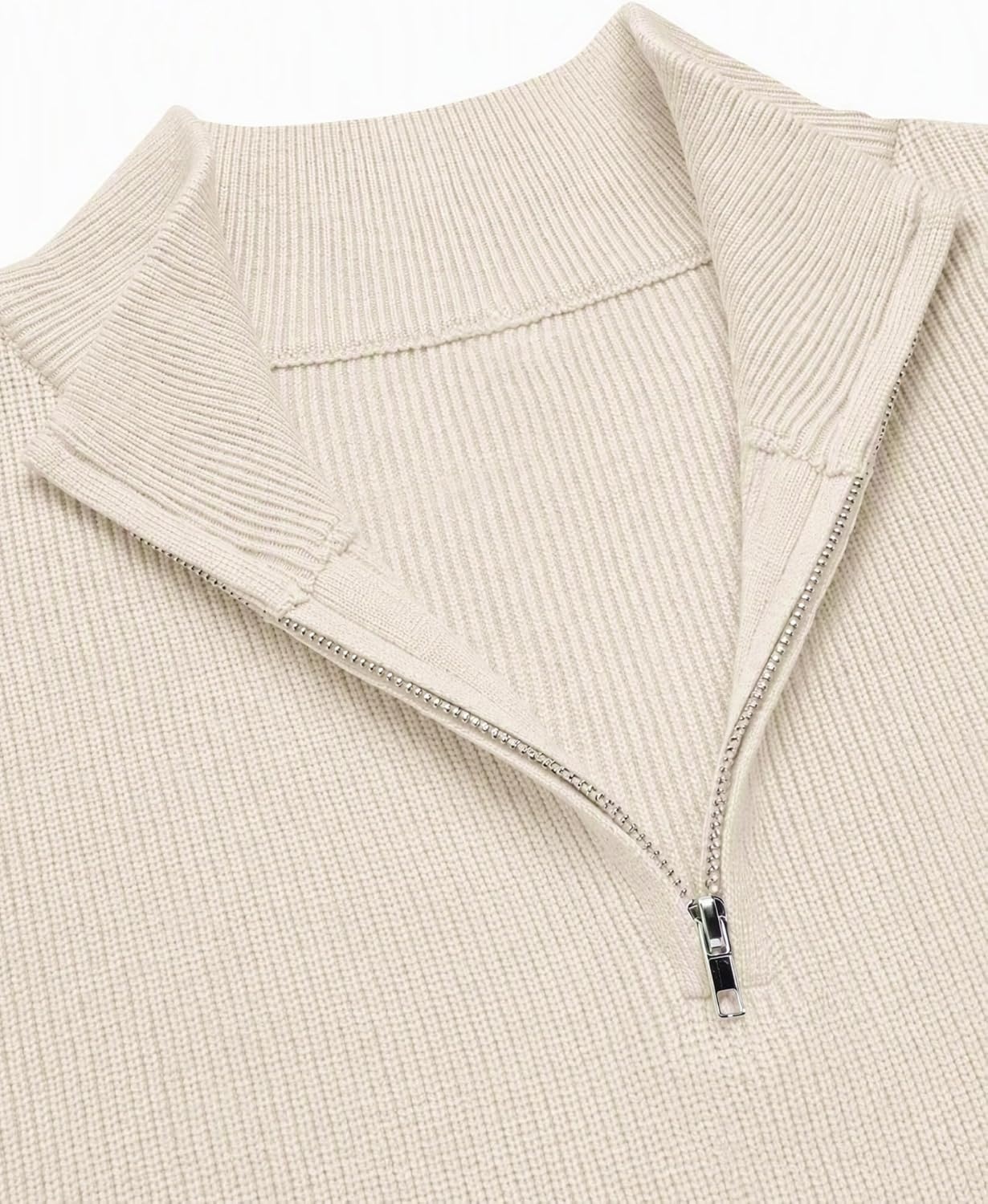 image:imageZeagoo Womens Fall Long Sleeve Quarter Zip Sweaters Knit Pullover TopsBeige