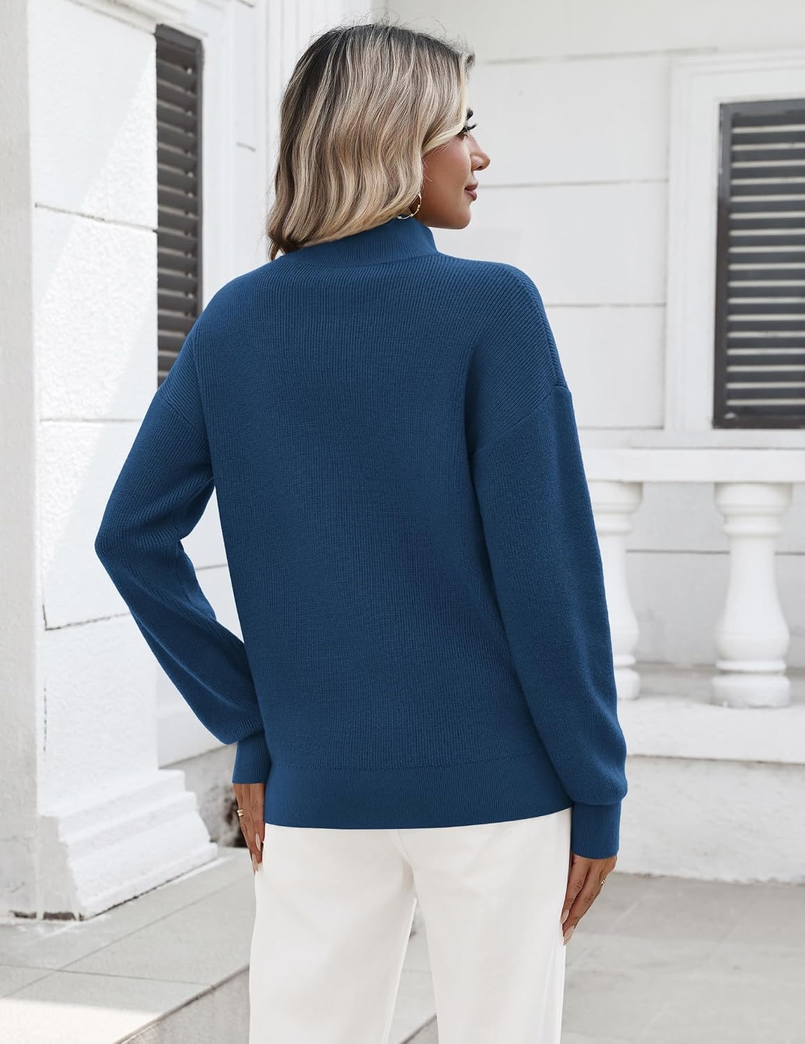 image:imageZeagoo Womens Fall Long Sleeve Quarter Zip Sweaters Knit Pullover TopsBlue