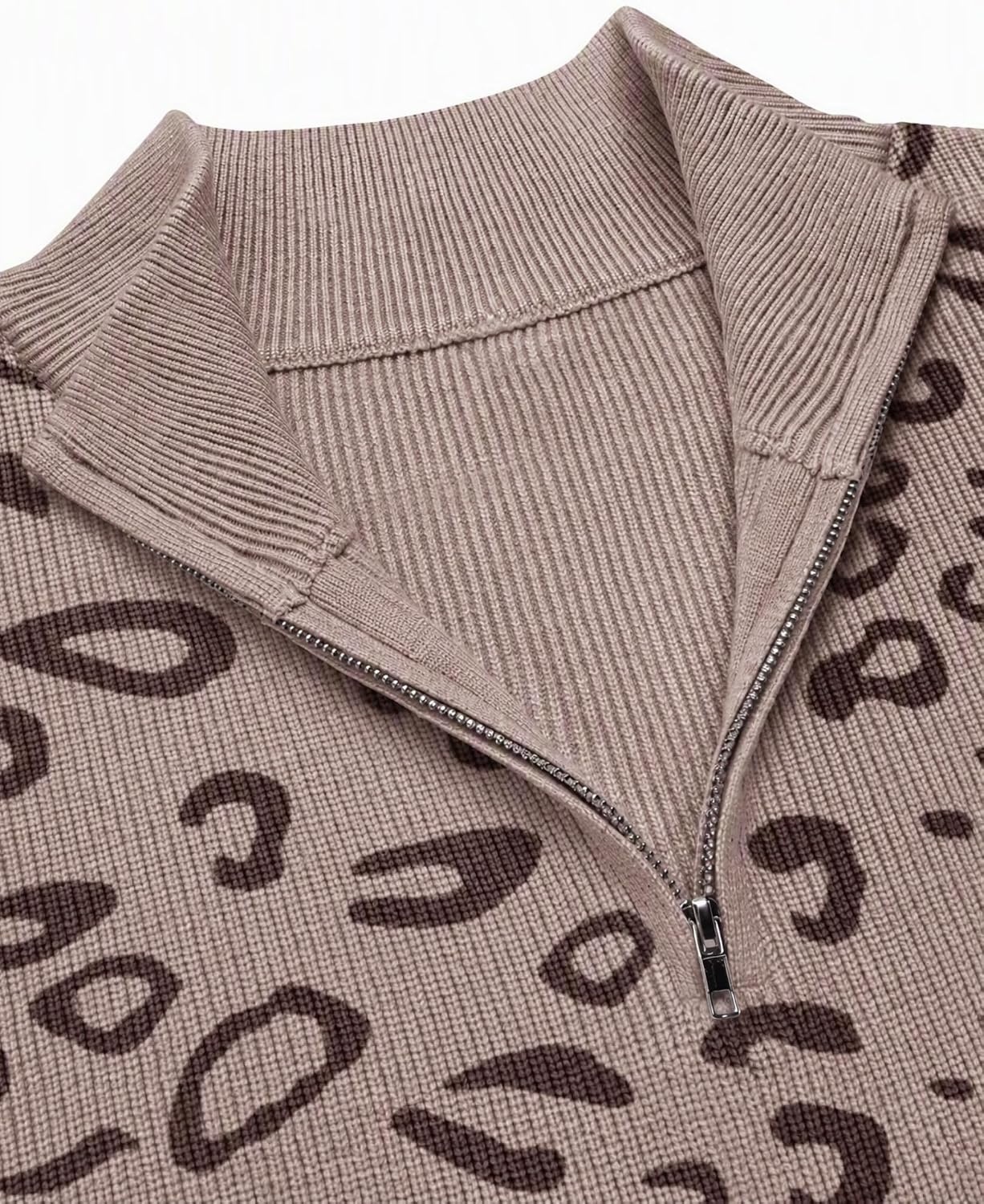 image:imageZeagoo Womens Fall Long Sleeve Quarter Zip Sweaters Knit Pullover TopsColorblock Leopard