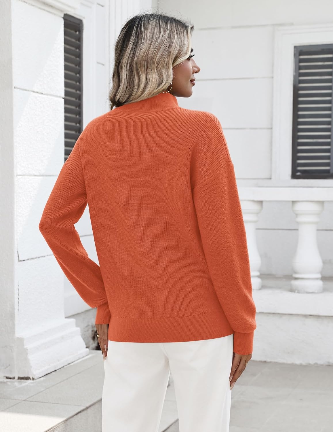 image:imageZeagoo Womens Fall Long Sleeve Quarter Zip Sweaters Knit Pullover TopsOrange