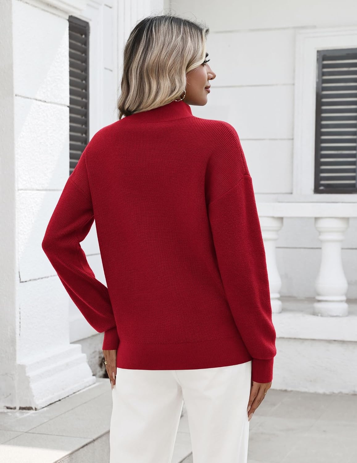 image:imageZeagoo Womens Fall Long Sleeve Quarter Zip Sweaters Knit Pullover TopsRed