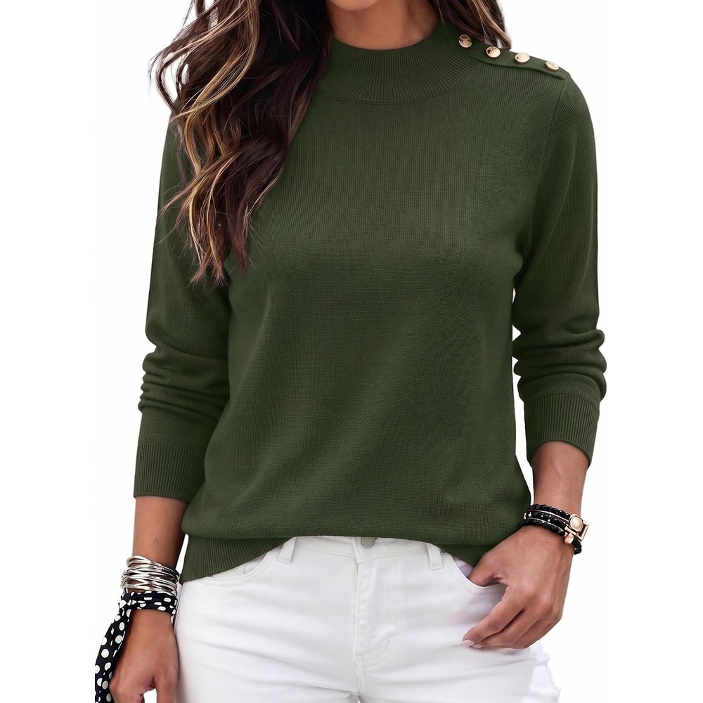 image:imageZeagoo Sweaters for Women Turtleneck Tops Long Sleeve Mock Neck PulloverArmy Green