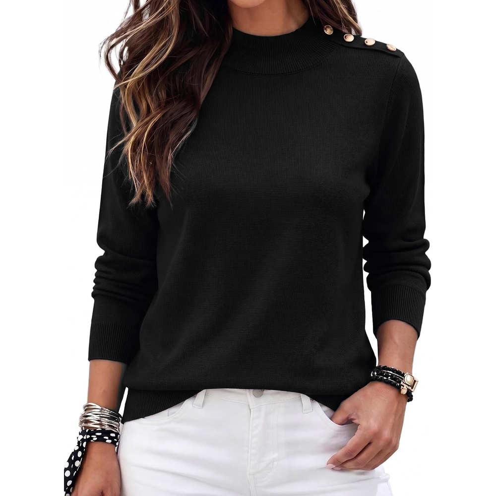 image:imageZeagoo Sweaters for Women Turtleneck Tops Long Sleeve Mock Neck PulloverBlack