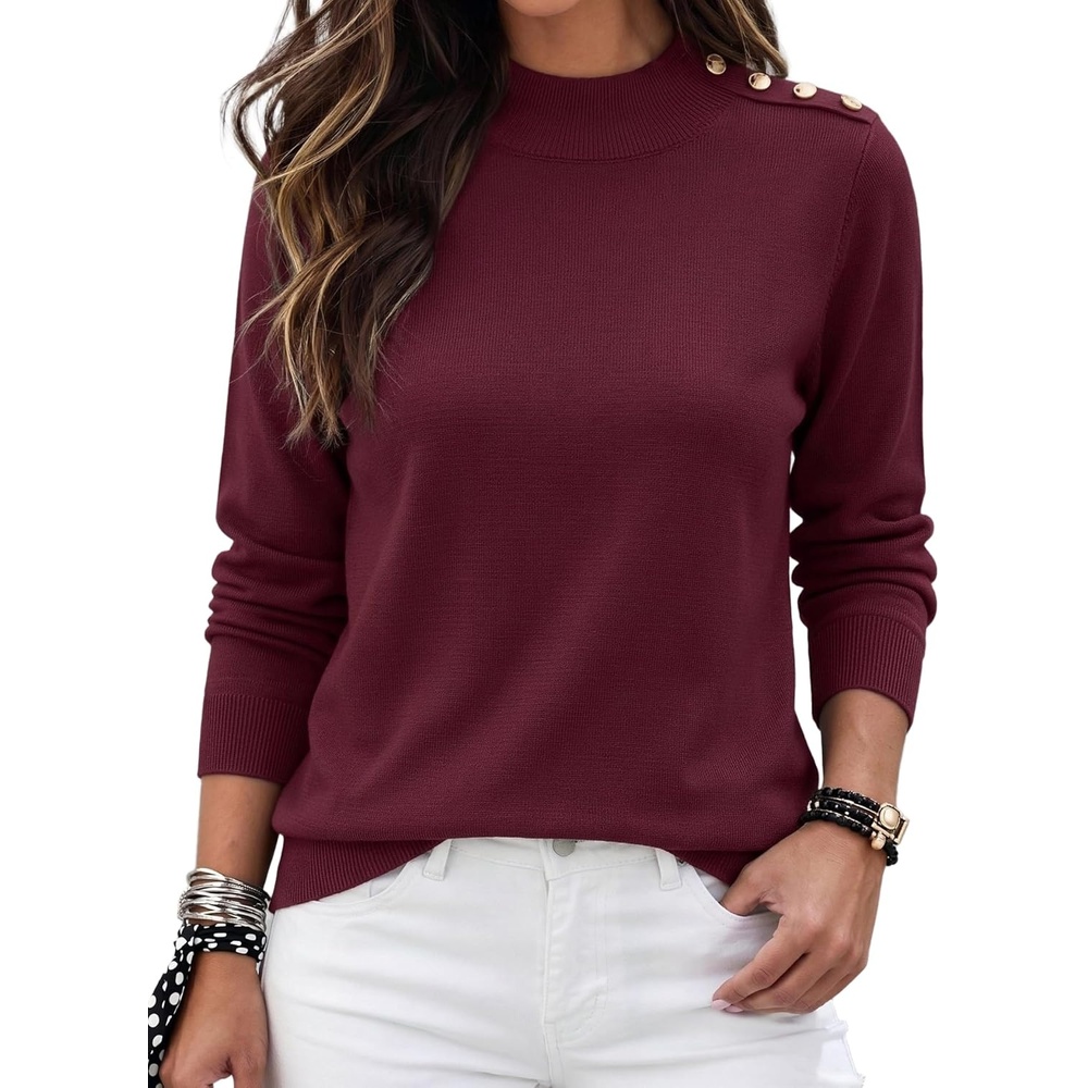 image:imageZeagoo Sweaters for Women Turtleneck Tops Long Sleeve Mock Neck PulloverWind Red