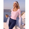 Zeagoo Long Sleeve Shirts for Women Going Out Tops Fall Scoop Neck Tshirts(Pink)