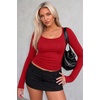 Zeagoo Long Sleeve Shirts for Women Going Out Tops Fall Scoop Neck Tshirts(Red)