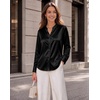 Zeagoo Women Silk Satin Tops Long Sleeve Button Down Shirts S-2XL(Black)