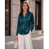 Zeagoo Women Silk Satin Tops Long Sleeve Button Down Shirts S-2XL(Blue Green)