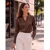 Zeagoo Women Silk Satin Tops Long Sleeve Button Down Shirts S-2XL(Brown)
