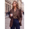 Zeagoo Women Silk Satin Tops Long Sleeve Button Down Shirts S-2XL(Brown Polka Dots)